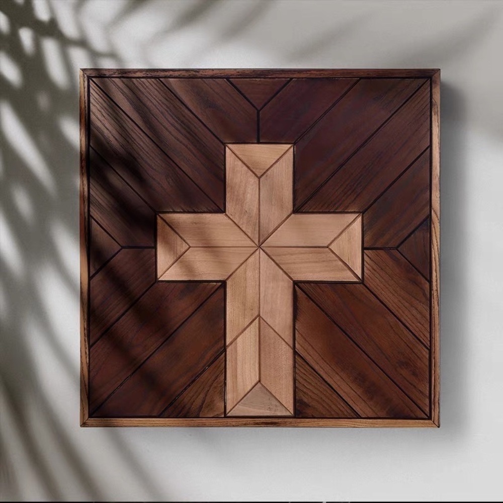 Handmade Wood Cross Wall Hanging Decor Christian Wooden Frame